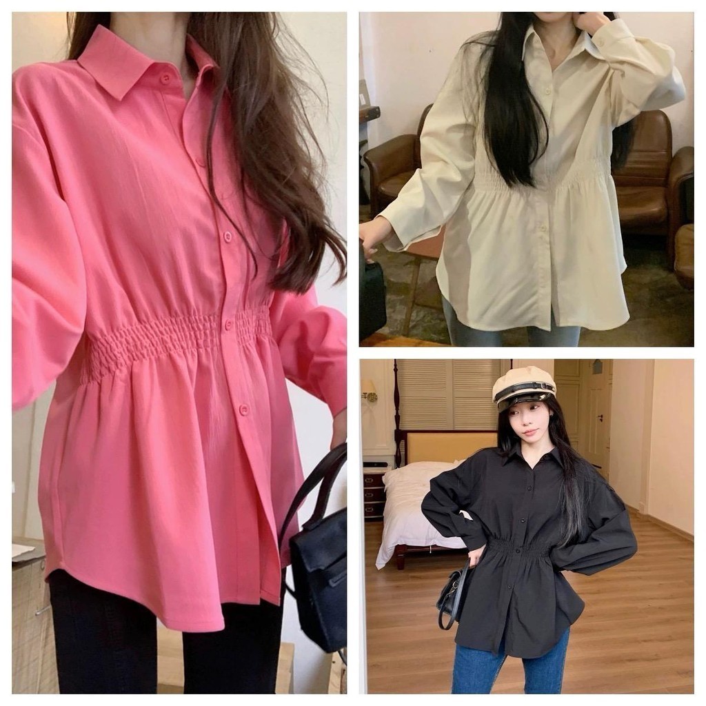 Grace w320 เสื้อเชิ้ตผู้หญิง oversize เสื้อเบลาส์ผู้หญิง สีพื้น ใส่สบาย