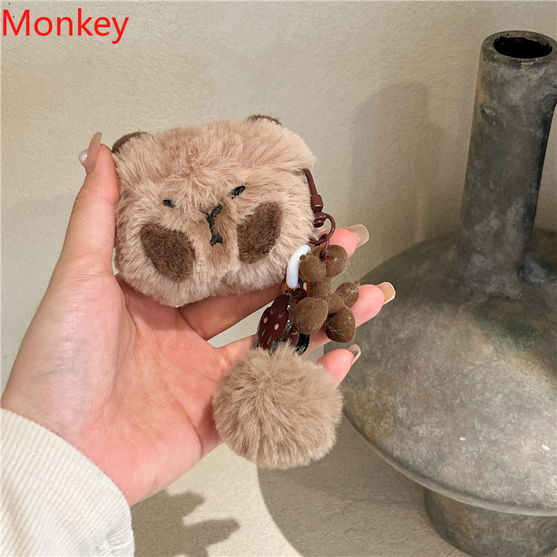 Ins เกาหลีน่ารัก 3D Capybara หูฟังป้องกันกรณีสําหรับ Airpods 4 3 1 Pro 2 Plush สร้อยข้อมือฤดูหนาว Furry Fluffy Fur หูฟัง