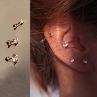 Roselife 1PC Unisex Classic Gold Ball คริสตัล Pierced สกรูต่างหูผู้หญิงผู้ชาย Hypoallergenic Ear Studs เครื่องประดับอุปกรณ์เสริม