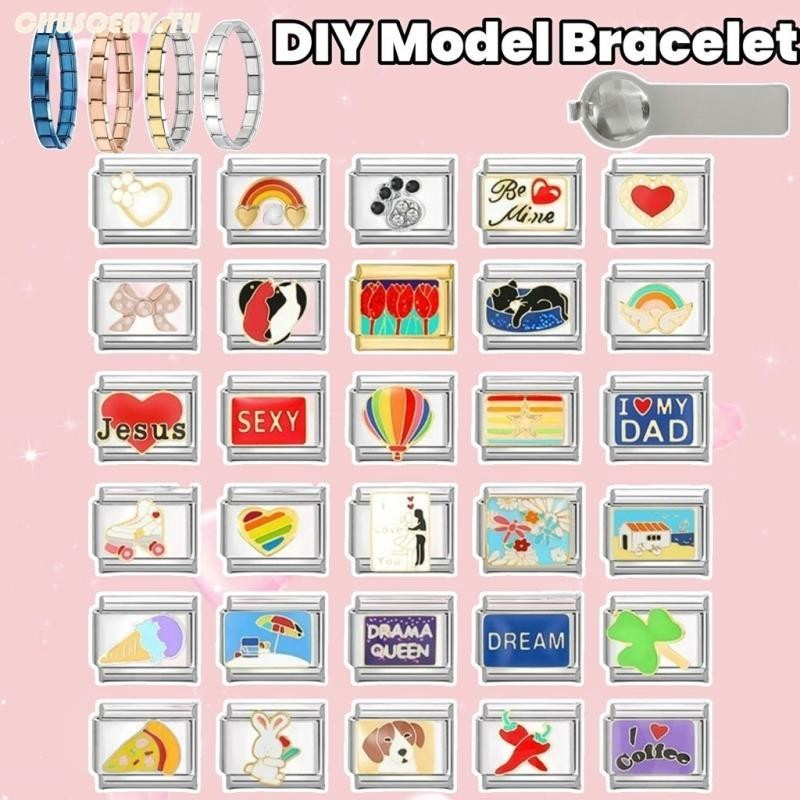 DIY ภาษาอิตาลี เสน่ห์ สร้อยข้อมือ ข้อต่อฟิตติ้ง 9 มม Diy สร ้ อยข ้ อมือคู ่ Diy แฟชั ่ นเครื ่ องประดับอุปกรณ ์ เสริม Retro บุคลิกภาพโมดูลสร ้ อยข ้ อมืออุปกรณ ์ เสริมของขวัญวันวาเลนไทน ์