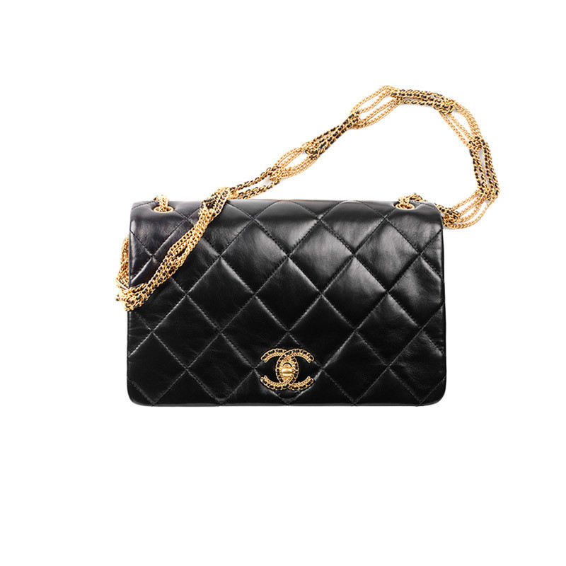 [Huabei Phase 3 Interest Free] CHANEL/Chanel Womens New Black Checkered Lambskin Flip Chain Shoulder Crossbody Bag