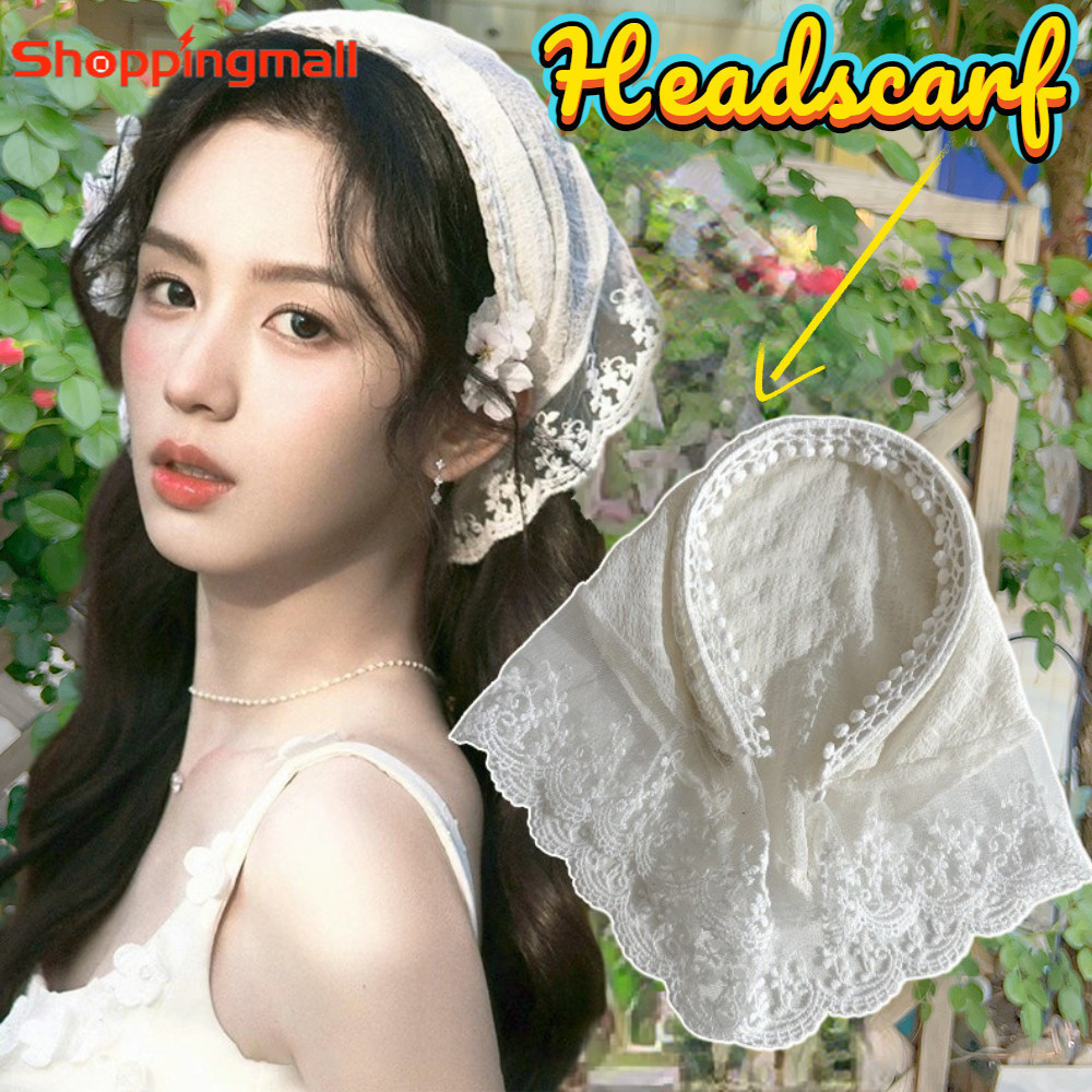 Fairy สไตล์ Vintage ดอกไม้ลูกไม้แถบคาดศีรษะ Retro สามเหลี่ยม Headscarf Bandanas ครีมกันแดดผ้าพันคอสามเหลี่ยม Headwrap Neckerchief อุปกรณ์เสริมผม