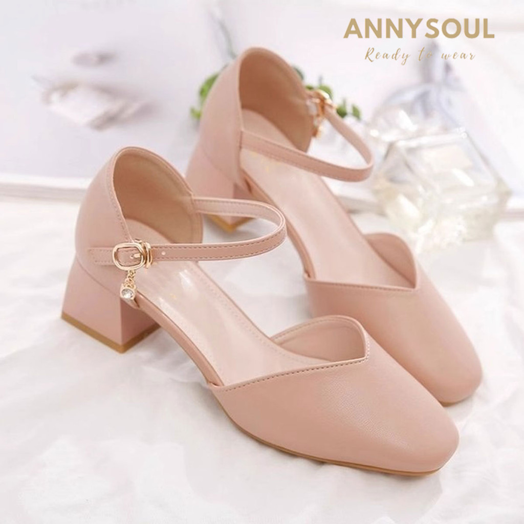 [[ANYSOUL]] พร้อมส่ง2สี รองเท้าส้นสูง รองเท้าทำงานสำหรับผู้หญิง วัสดุทำจากยางใส่ออกงานสวยงาม