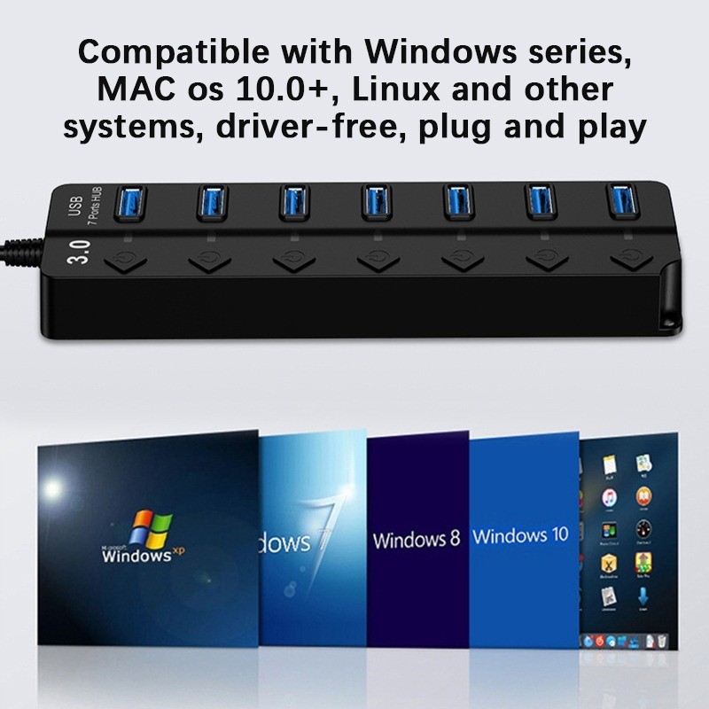 Usb A HUB 7 in 1 USB to USB 3.0 2.0 Splitter Docking Station USB3.0 HUB พร้อมอะแดปเตอร์ไฟ 5Gbps วันที่ Transfer ชาร์จสําหรับ PC แล็ปท็อปเมาส์คีย์บอร์ดเครื่องพิมพ์ ราคา ถูกที่สุด ดีลบีเคเค แกลเลอรีภาพที่ 8