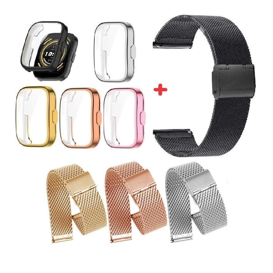 สายสแตนเลส + เคส Tpu แบบนุ่มสําหรับ Huami Amazfit Bip5 / Bip3 GTS3 GTS4 GTS2 GTS2E GTS 2 3 4 Bip 5 3