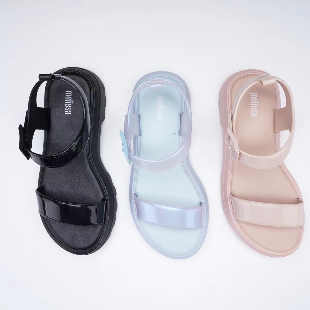 [ คุณภาพสูง ] Jelly Shoes Mmelissas-หนา Soled Flat Strap Sandals Open Toe Summer Women