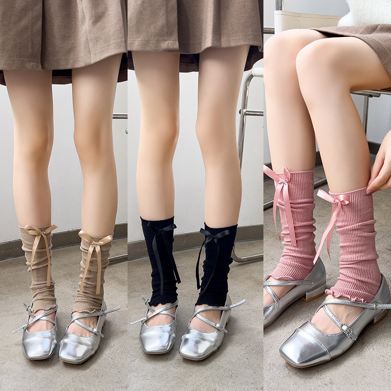 สไตล์บัลเล่ต์ Ruffle ถุงเท้าผู้หญิงขาอุ่น JK Lolita Kawaii Bowknot น่ารักขาอุ่นผู้หญิงสาวหวานถุงเท้ายาวขาอุ่น