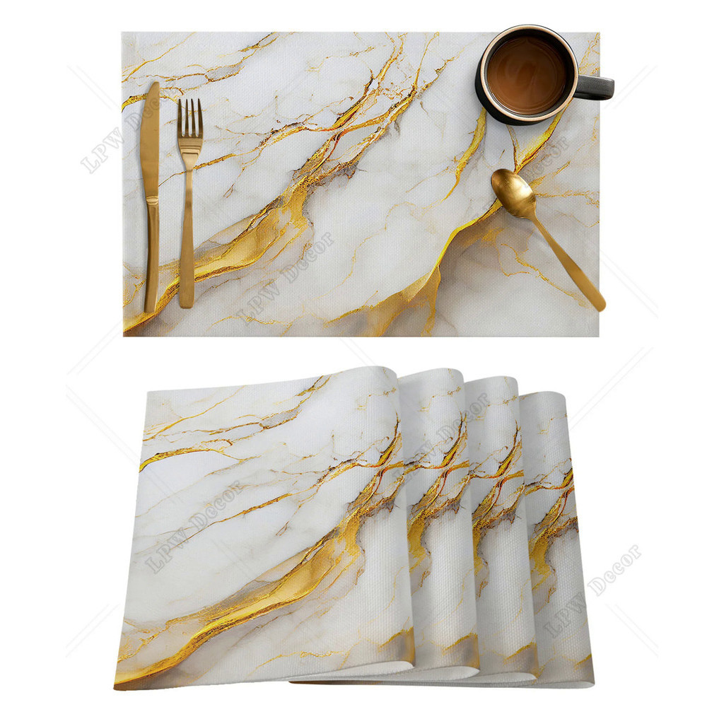 4/6 Pcs Placemat Marble Texture White Kitchen Placemat Easter Coffee Dining Table Mats Coaster Pad