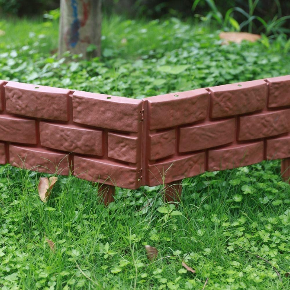 Lacyeszb 1/4 ชิ้นรั้วสวน, อิฐหินพลาสติกรั้วไม้ขนาดเล็ก, เตียงดอกไม้พืชชายแดน DIY สีน้ําตาลบริการสัตว์เลี้ยงรั้วชายแดน Yard - รูปที่ 3