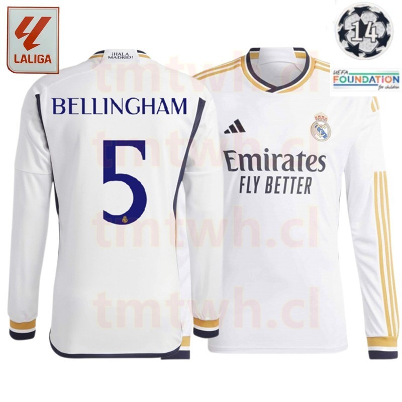 2023 2024 เสื ้ อฟุตบอลแขนยาวผู ้ ชาย Real Madrid Home White