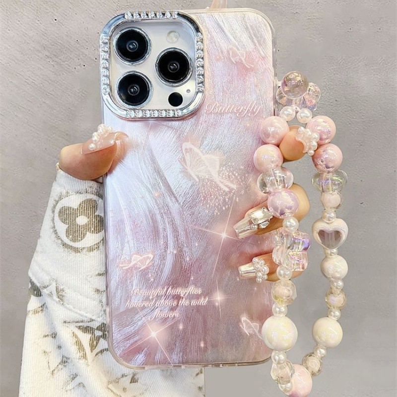เคสป ้ องกันโทรศัพท ์ ผีเสื ้ อสีชมพูไล ่ ระดับสี เข้ากันได้ iPhone 13 14 ProMax 12 15Pro