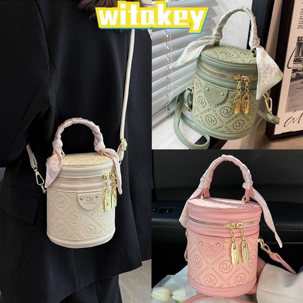 Witakey กระเป๋าสตางค์ กระเป๋าถือ ทรงบักเก็ต หนัง PU พิมพ์ลายตัวอักษร สําหรับใส่โทรศัพท์มือถือ