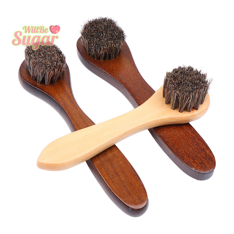 [WillBesugarT] 1pc Shoe Boot Polish Shine ทําความสะอาดกําจัดฝุ่นแปรงรองเท้าทนทานด้ามไม้ยาวแปรงขนม้า [ใหม่]