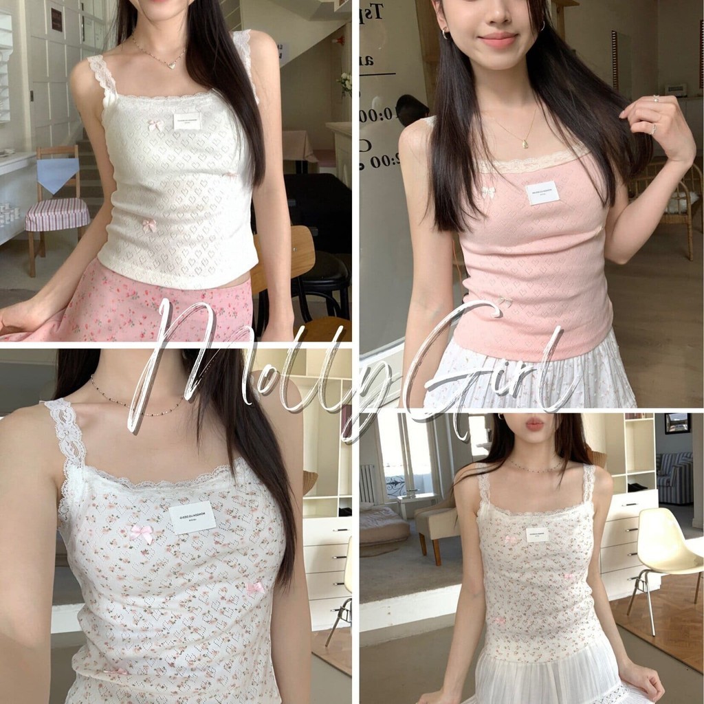 Mollygirl เสื้อกล้ามขอบลูกไม้พร้อมโบว์แต่งสุดคิ้ว