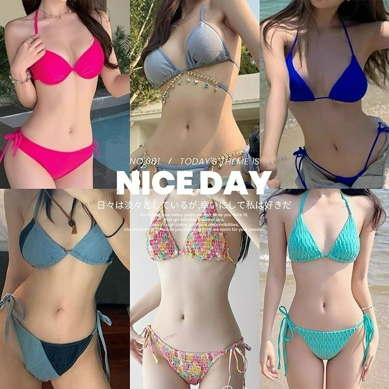 ชุดว่ายน้ําบิกินี่ แบบผูกเชือก เซ็กซี่ เหมาะกับเดินชายหาด สไตล์ยุโรป และอเมริกา สําหรับผู้หญิง ชุดสองชิ้น