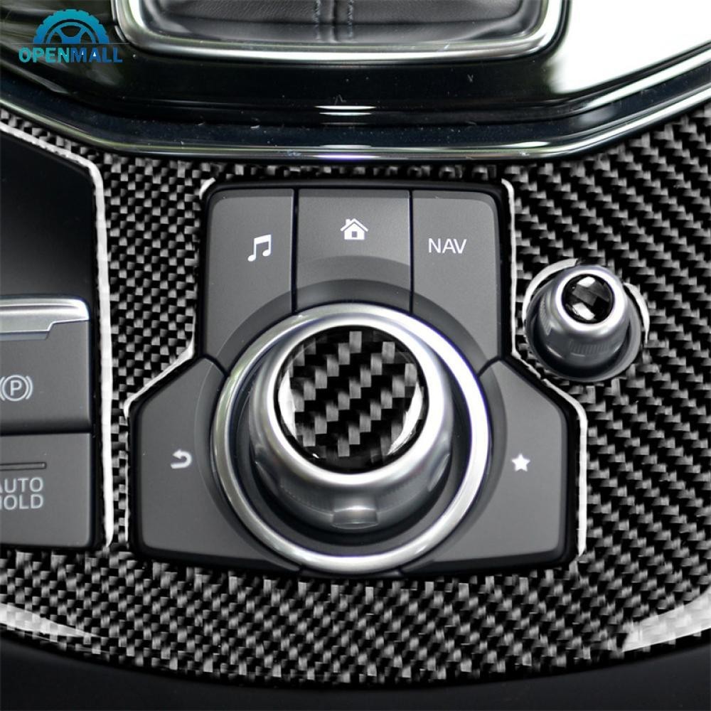 Openmall 2 ชิ้นคาร์บอนไฟเบอร์คอนโซลกลางรถมัลติมีเดียปุ่มสติกเกอร์ Trim สําหรับ Mazda 3 Mazda 6 CX-9 CX-5 ภายใน O6U3