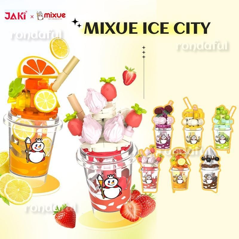 MIXUE ICE CITY ชานมก่อสร้างบล็อกของเล่นก่อสร้างบล็อก Bubble Milk Tea Building อิฐการศึกษาชุดอิฐ opli