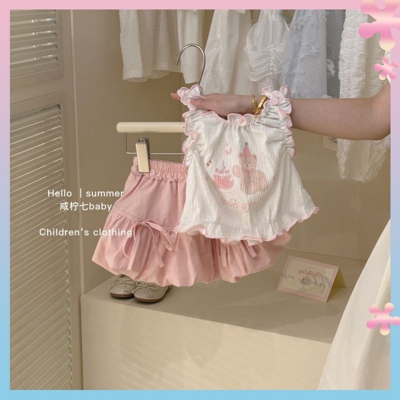 Korean Style Children's Clothing Girls' Suit Summer New Children's Fashionable Vest Sling Bud Short Skirt Two-Piece Set Dress