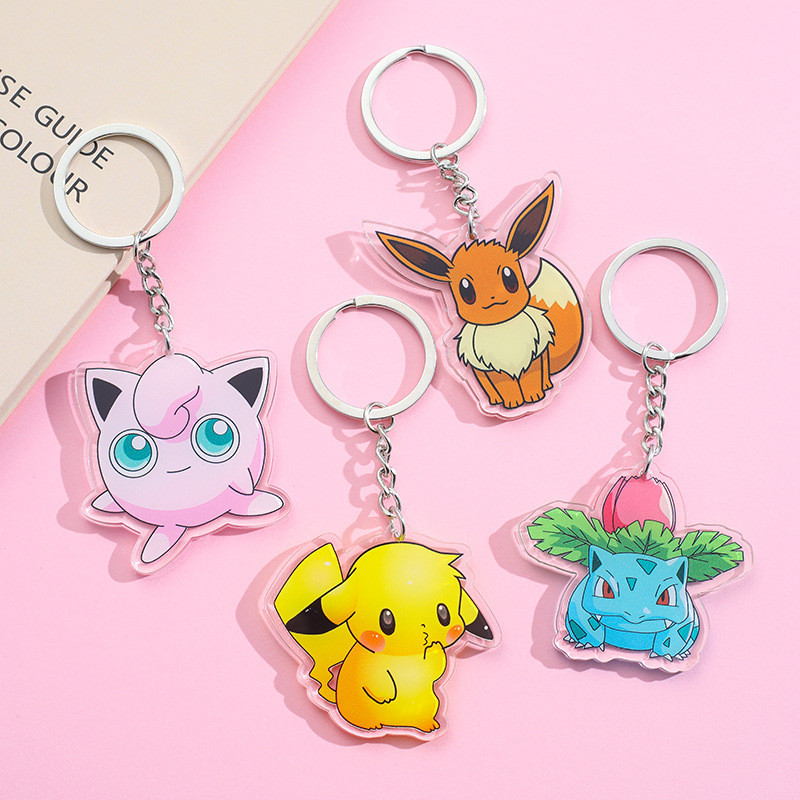 อะนิเมะ Pokemon พวงกุญแจ Pikachu Charizard Gengar Snorlax Eevee Mewtwo การ์ตูนคู่ด้านข้างกระเป๋ามอนสเตอร์พวงกุญแจของเล่นจี้