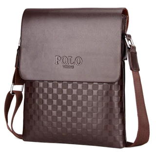 กระเป๋าสะพายข้างผู้ชาย POLO ตาราง สไตล์นักธุรกิจ หนังพรีเมียม พร้อมส่งในไทย