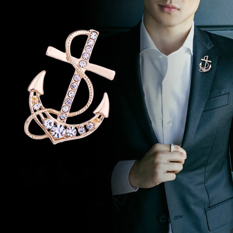 Naval Rudder Anchor เข็มกลัด Pins Rhinestone ผู้ชายเสื้อสูทคอปก Pin เข็มกลัดโลหะผู้หญิงผู้ชาย Badge เครื่องประดับอุปกรณ์เสริม