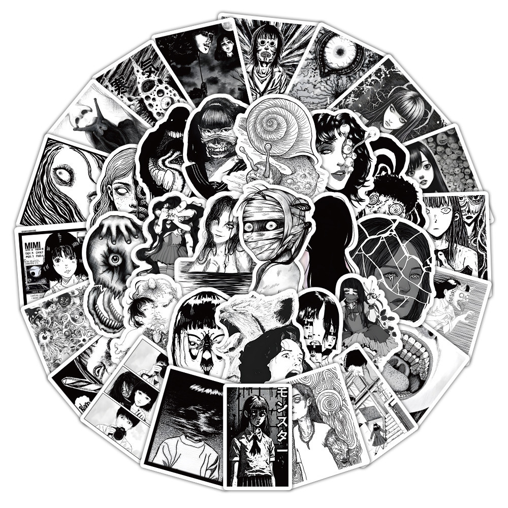 53pcs Thriller การ ์ ตูนอะนิเมะ Junji Ito สยองขวัญความงาม Graffiti สติกเกอร ์ สําหรับหมวกกันน ็ อคจักรยานบัญชีมือดินสอ Decals LanLanStickersWorld