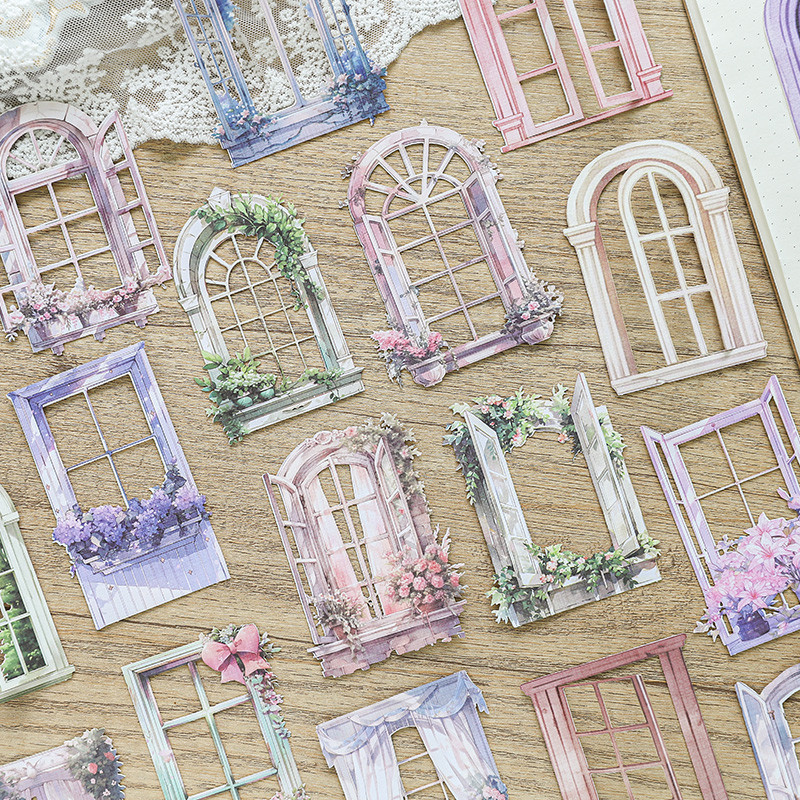 Journamm 10pcs/pack หน ้ าต ่ างดอกไม ้ วัสดุกระดาษขยะ Journal DIY Scrapbooking Collage วัสดุ Planner Creative เครื ่ องเขียนสติกเกอร ์
