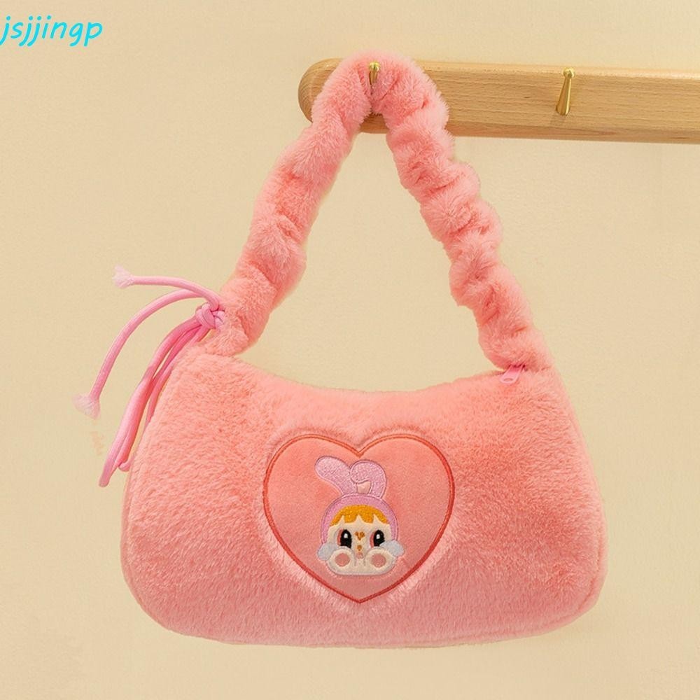 Jsjjingp POP MART กระเป๋า, กระเป๋าถือการ์ตูน Crybaby Plush กระเป๋าสะพาย, Casual Bowknot น่ารักกระเป๋ากระต่าย Crybaby กระเป๋า