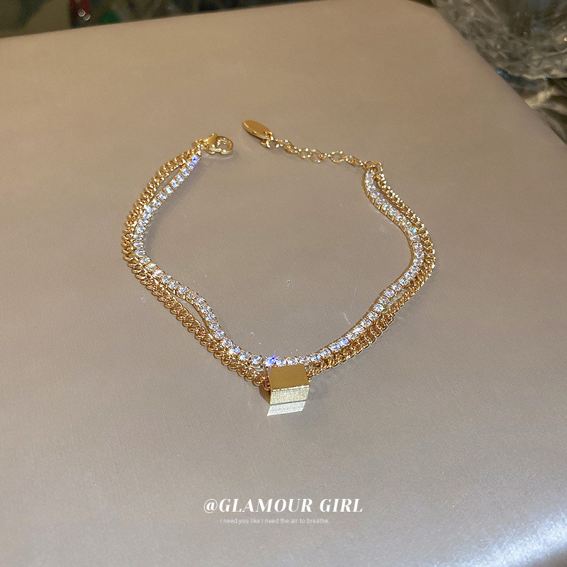 แฟชั ่ นทองแท ้ ชุบสแควร ์ Zircon สร ้ อยข ้ อมือทองคู ่