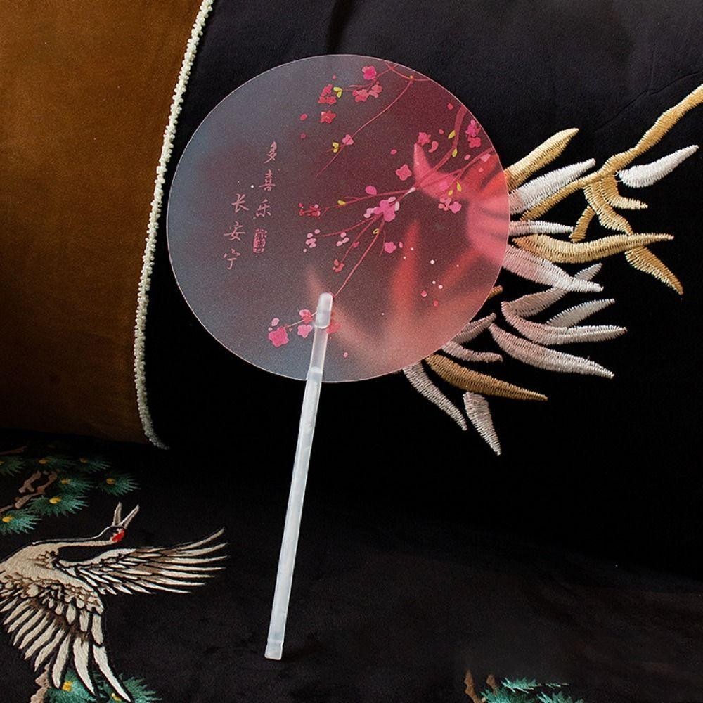 MIQUS พัดลมด้ามยาวโบราณ Anti-break Frosted Fan Handle พัดลมมือถือรอบ,แบบพกพาการพิมพ์สีโปร่งแสง High-look Dance Group Fan Hanfu Accessories - รูปที่ 6