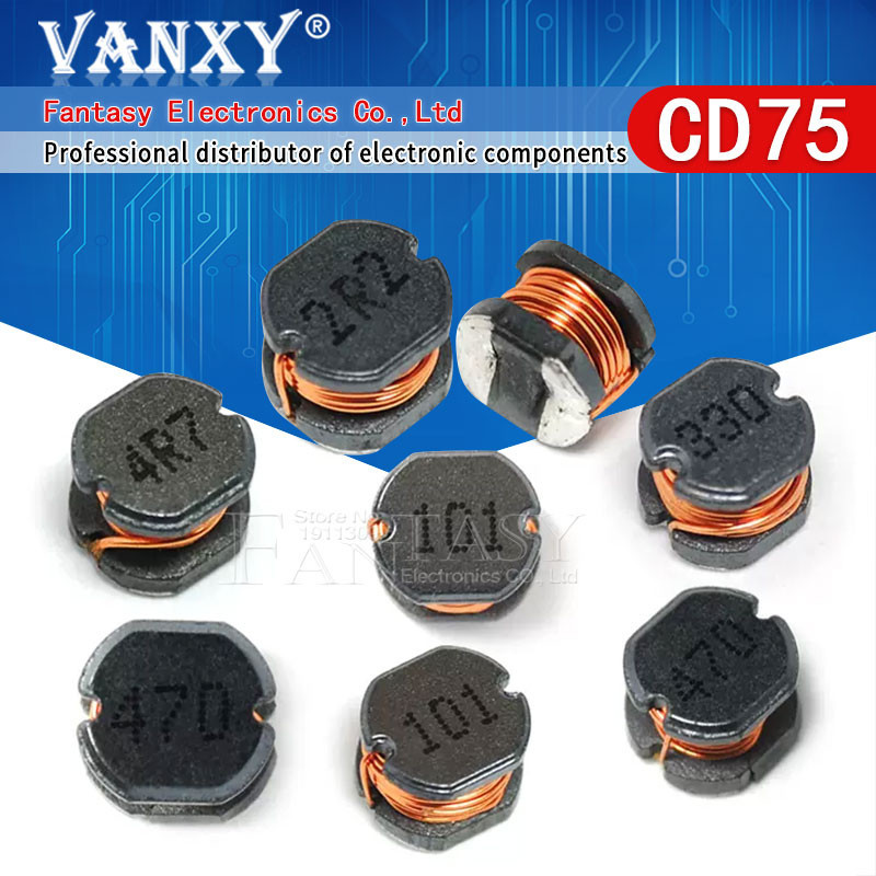 10pcs CD75 SMD Power Inductor 1R0 1R5 2R2 3R3 4R7 6R8 100 150 220 330 470 680UH UH MH 101 102 222 10