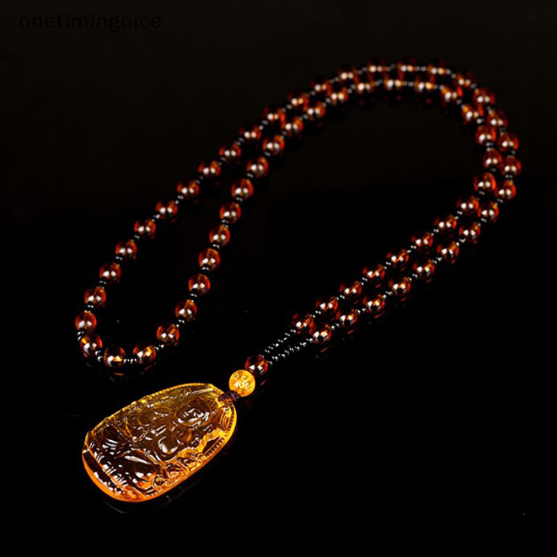Onetimingnice คุณภาพสูงที่ไม่ซ้ํากันสีเหลืองธรรมชาติแกะสลักพระพุทธรูป Lucky Amulet จี้สร้อยคอสําหรับ