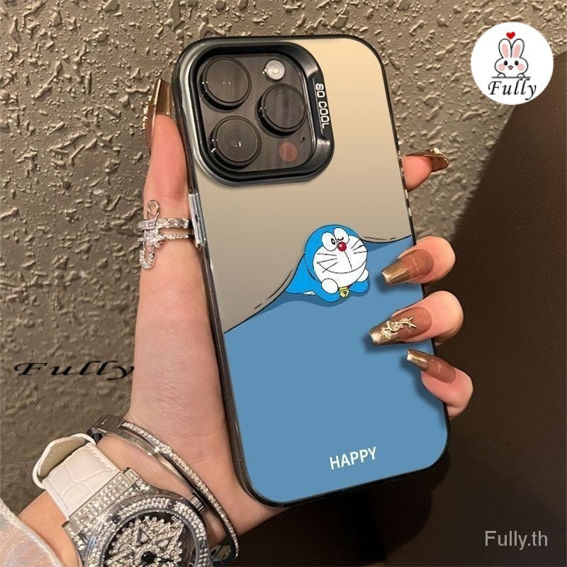 เคสโทรศัพท์มือถือแบบแข็ง กันกระแทก ลายการ์ตูนโดราเอมอน สีเงิน สําหรับ iPhone 15 Pro Max 14 Plus Laser 13 Pro Max 12 11 Pro Max 7 Plus