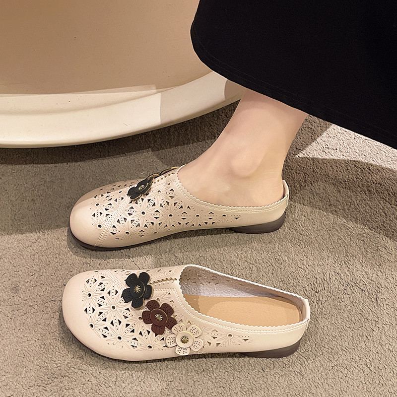 สไตล์เกาหลีรองเท้าไม่มีส้นของผู้หญิงหนังกลวงระบายอากาศนุ่มแต่เพียงผู้เดียวล่อลื่นบน ซินโม แห้งรองเท้าลื่นแม่รองเท้าในสต็อกจัดส่งฟรี