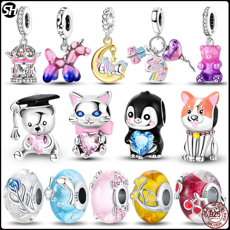 S925 เงินสเตอร์ลิง charms น่ารักยูนิคอร์นสุนัขแมวลูกปัดจี้ Fit Original charms สร้อยข้อมือลูกปัดทําเครื่องประดับสําหรับผู้หญิง