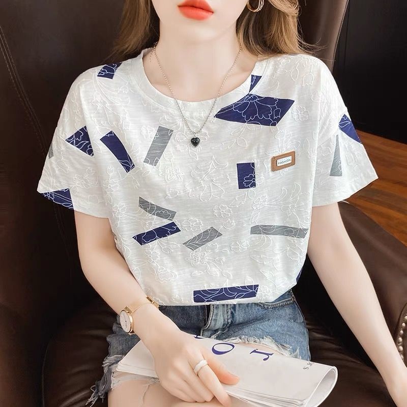 BreezeS-2XL ⭐เสื้อผ้าสตรี แขนสั้น เสื้อยืด ins เทรนด์ สไตล์ใหม่ หลวม ขาว ครึ่งแขน เสื้อยืด ท็อปส์⭐⭐