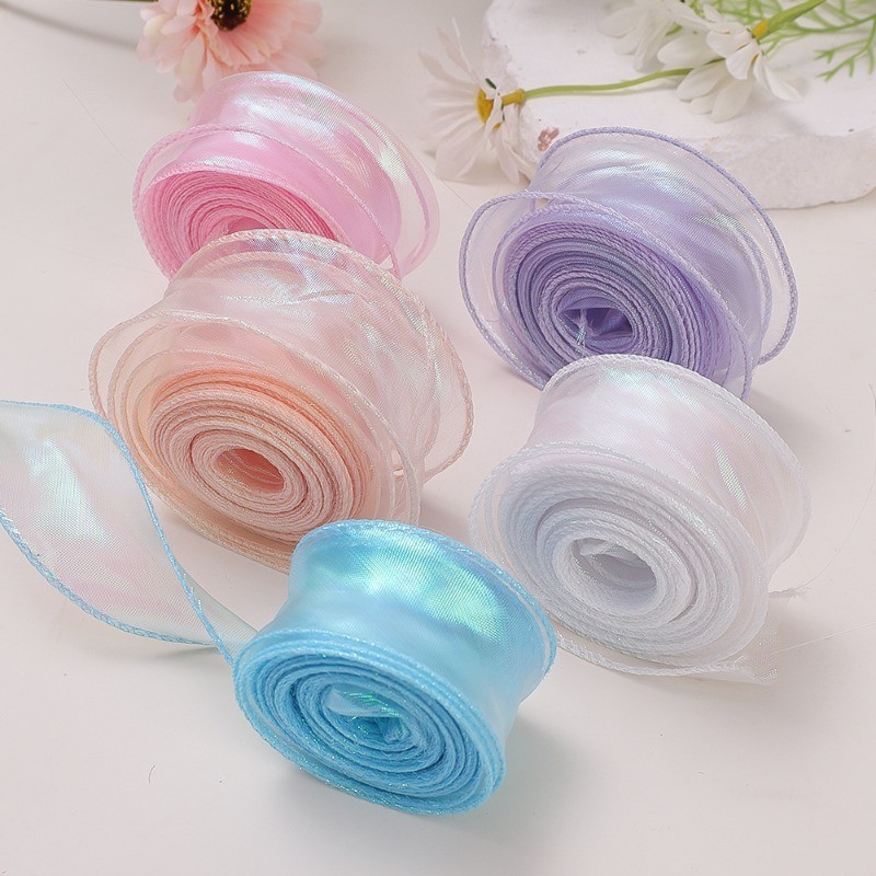 [ ที่โดดเด่น ] ริบบิ้นผ้าซาตินแฟนตาซี - วัสดุบรรจุภัณฑ์ช่อดอกไม้ - ริบบิ้นเส้นด้ายหางปลา - เส้นด้ายตาข่ายสีทึบ - เครื่องประดับโบว์เค้ก - สําหรับตกแต่งงานแต่งงาน