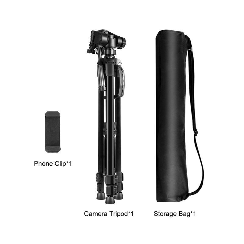 Professional Aluminum Selfie Live Tripod Mount Camera Tripod Bracket with Three-dimensional Head & Phone Clamp
