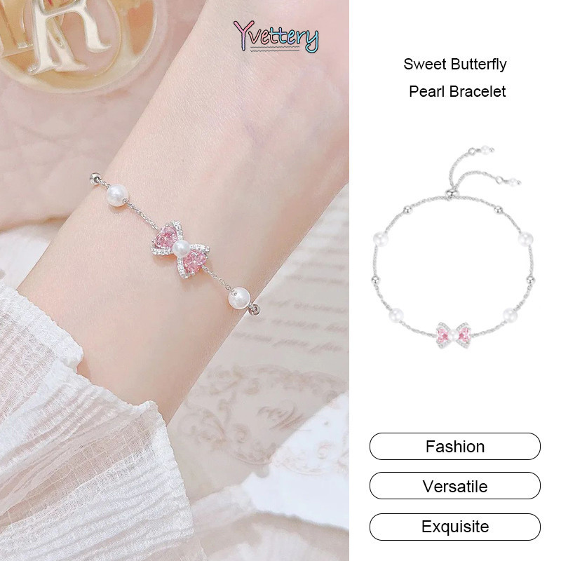 ร้านค้าไทย🌸สร้อยข้อมือไข่มุก Sweet Bow Pearl Bracelet สร้อยข้อมือแฟชั่นหรู.COD
