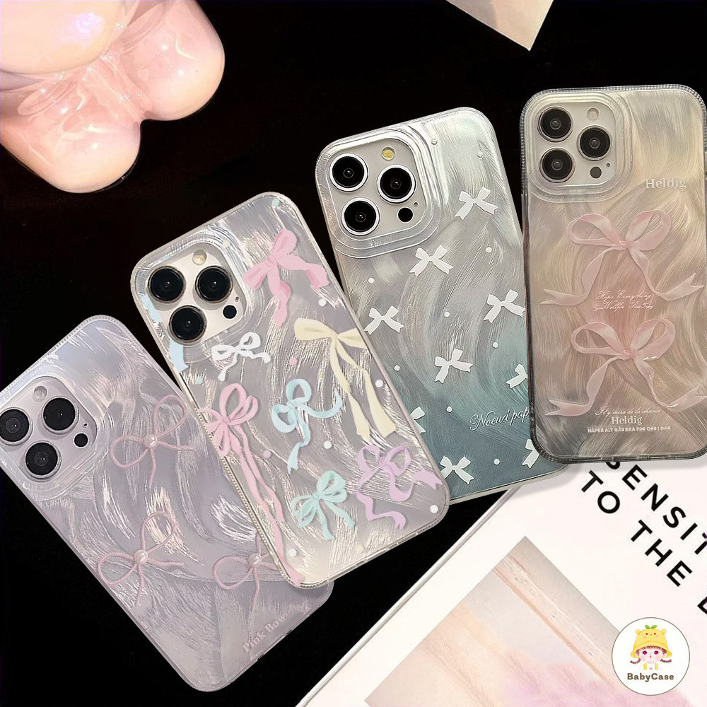 แฟชั่นที่มีสีสันโบว์ริบบิ้นหรูหราโฮโลแกรมเลเซอร์เคสโทรศัพท์สำหรับ iPhone 7 8 Plus 11 13 15 12 14 Pro Max XR X XS Max