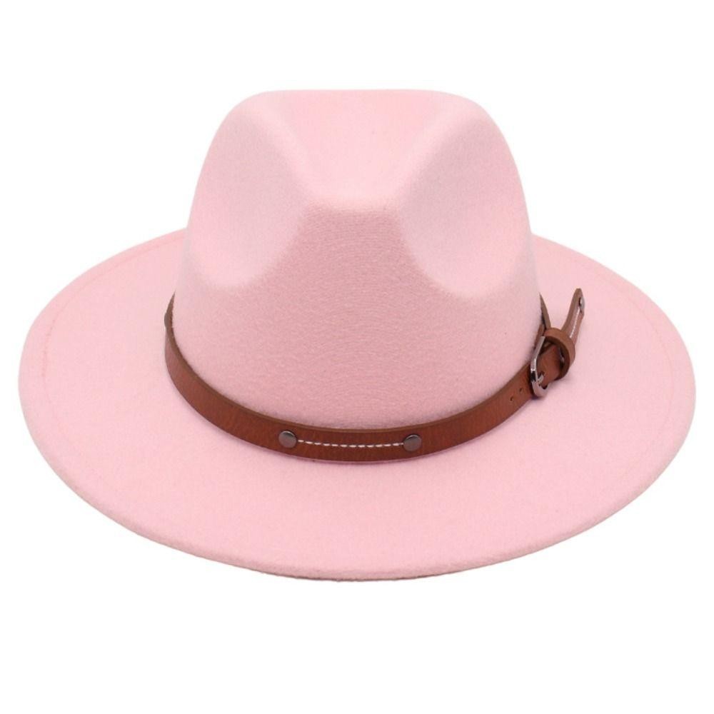 Anxsun3 Felt Fedora หมวก, Soft Vintage ปานามาหมวก,แฟชั่นเข็มขัดหัวเข็มขัด Elegant กว้าง Brim หมวกคาวบอยผู้ชายผู้หญิง ราคา ถูกที่สุด ดีลบีเคเค แกลเลอรีภาพที่ 3