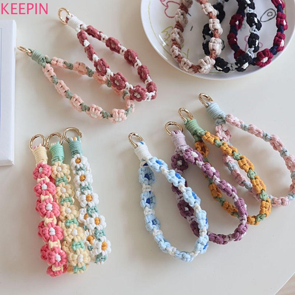 เก็บไว้ โบโฮ เชือกเคสโทรศัพท์,สไตล์เกาหลีพวงกุญแจสานเดซี่ดอกไม้พวงกุญแจ,สายรัดข้อมือโทรศัพท์ทอมือกระเป๋าแขวนกระเป๋าจี้ข้อมือเชือกเส้นเล็กสร้อยข้อมือคู