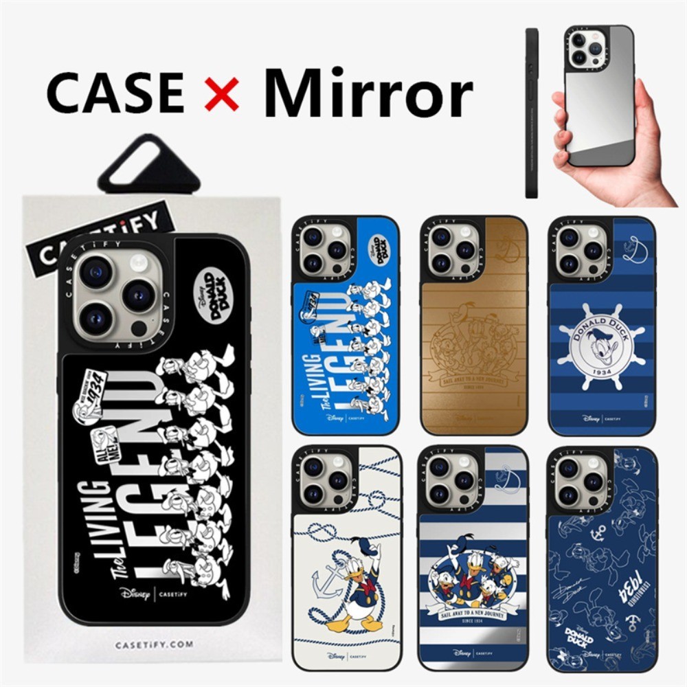 Casetifg Joint ใหม่ Donald Duck Series กระจกเคสโทรศัพท์พร้อมกล่องสําหรับ iPhone 16 11 12 13 14 15 Pro Max 16 15 14 Plus ปลอกกันกระแทกนุ่มด้านข้างตัวอักษรแกะสลักป้องกัน Hard PC Cover
