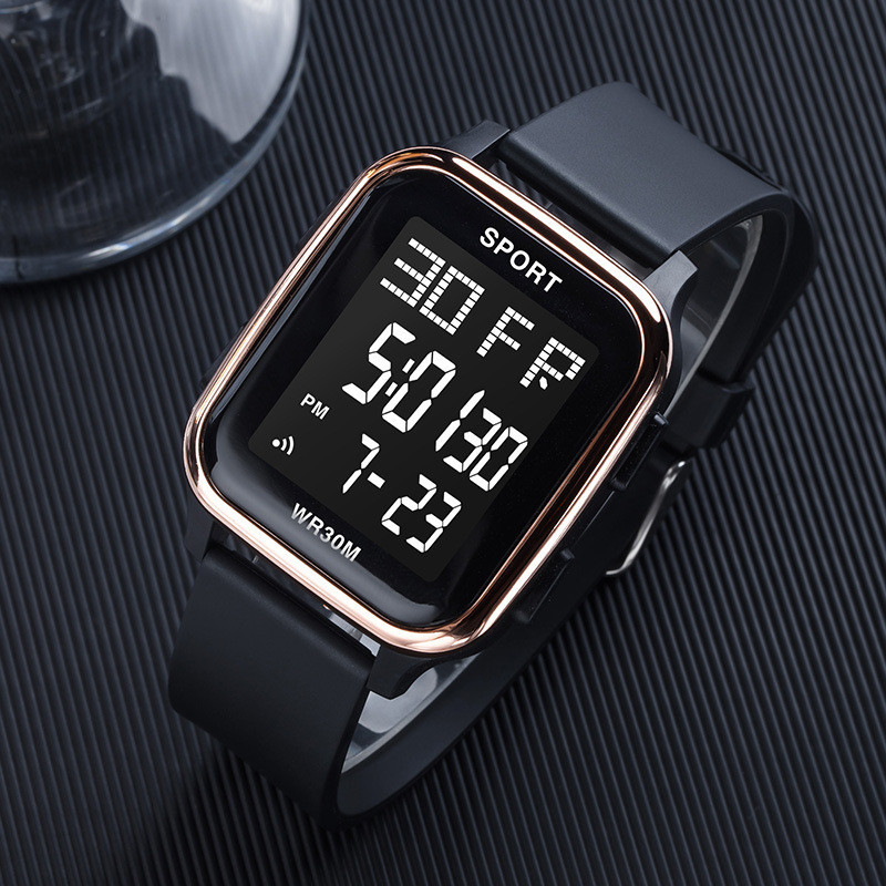 ใหม ่ แฟชั ่ นผู ้ ชายนักเรียนนาฬิกาอิเล ็ กทรอนิกส ์ กีฬากลางแจ ้ ง Chronograph Multi-Function Alarm Luminous 1985