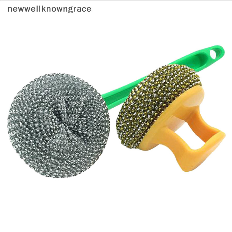 Newwellknowngrace Wire Ball Brush With Handle Pan Cleaning Brush Dish Handle Washing Brush TH