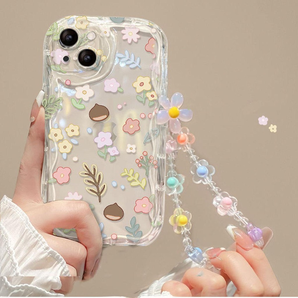 เกาหลีดอกไม้ Lanyard เคสโทรศัพท์สําหรับ Samsung Galaxy A34 5G A55 A35 A54 A53 A52 A14 A13 S22 Ultra S24 S23 S20FE Shell Clear Case Soft Shell ฝาหลัง