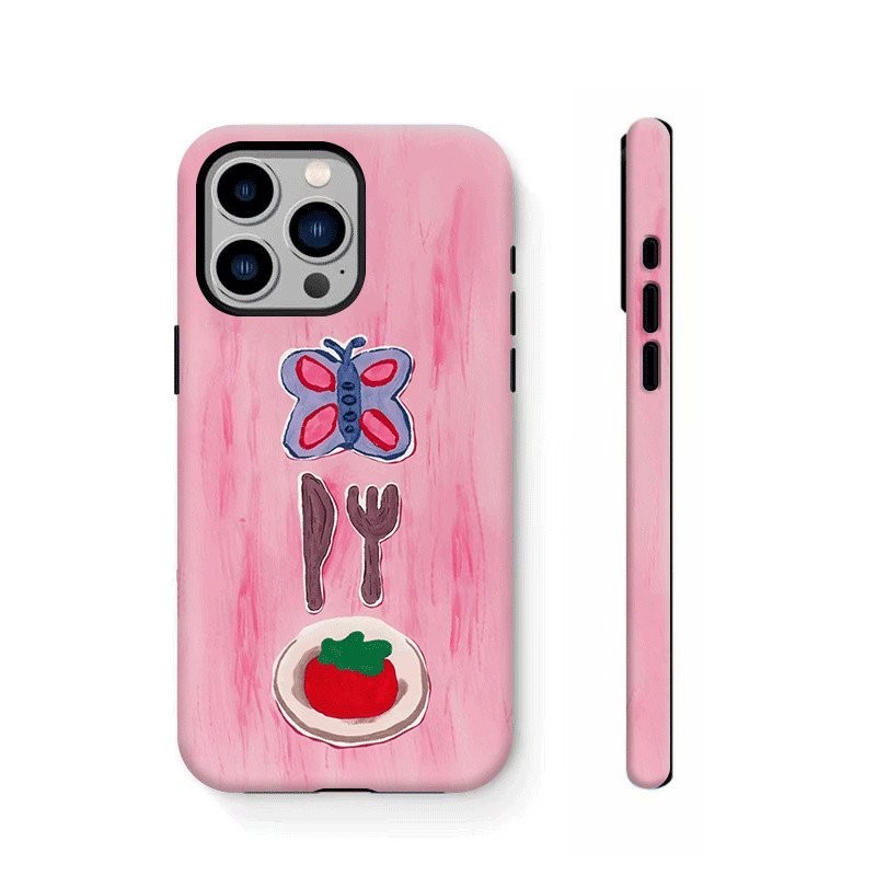 ภาพวาดสีน้ํามันบนโต๊ะอาหารผลไม้ผีเสื้อเคสโทรศัพท์ iPhone เหมาะสําหรับ iPhone 11 12 13 14 15 promax 7/8plus 13pro 14 12 15 11 pro โทรศัพท์มือถือป้องกันกรณี xs xsmax xr กรณี Hard กรณี FI95