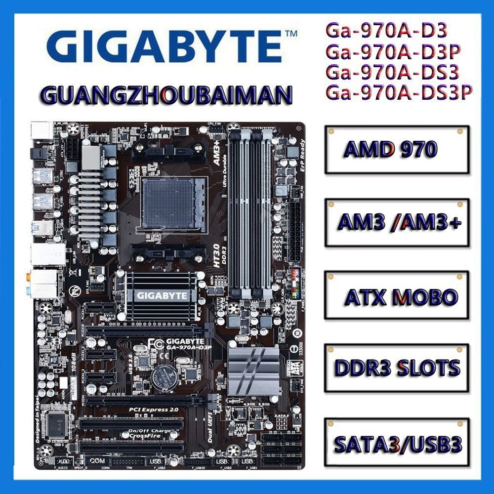 ใช้ Gigabyte GA-970A-DS3 DS3P D3 D3P AMD 970 ATX AM3 + เมนบอร์ด DDR3 FX