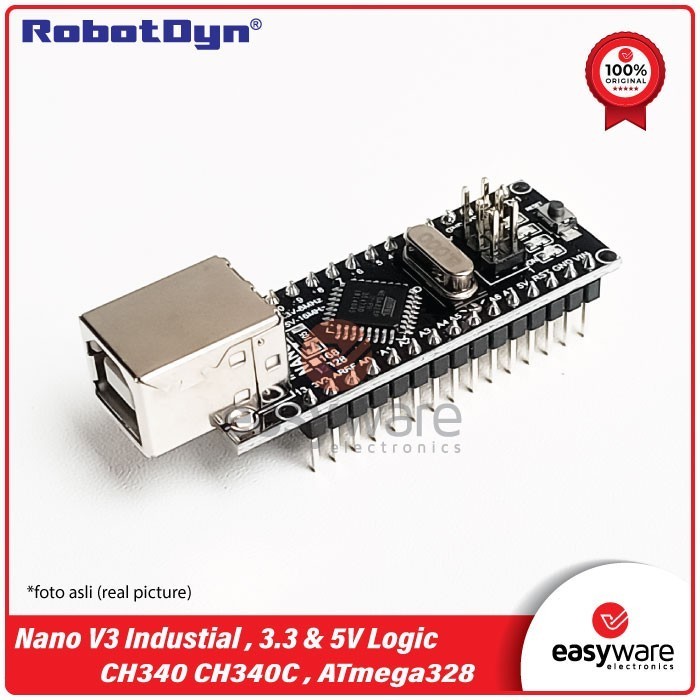 DC99 RobotDyn Nano Industrial 3.3V 5V CH340 CH340C Nano V3 Industrial - 3.3V, UNSOLDERED