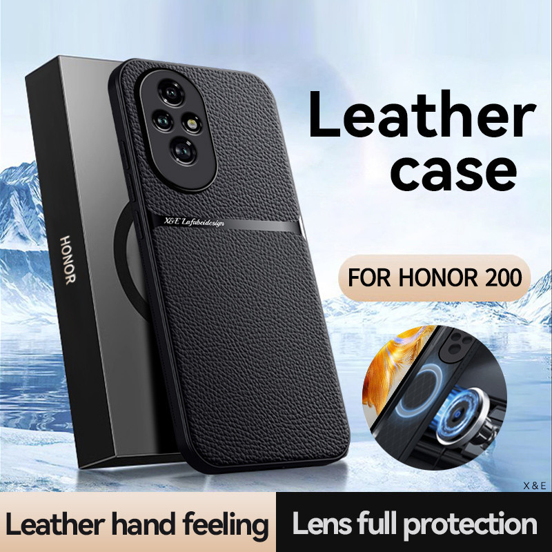 สําหรับ Honor 200 Lite, 200, 200 Pro กรณี ELVEV คุณภาพสูง PU หนัง TPU ป้องกันเลนส์ฝาครอบโทรศัพท์บางเฉียบ